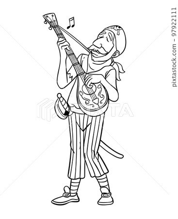 Pirate with a Guitar Isolated Coloring Page  97922111