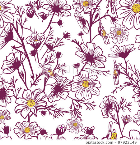 Vintage floral on a white background. Seamless pattern pink flowers. Vector illustration Vintage floral on a white background. Seamless pattern pink flowers. Vector illustration 97922149