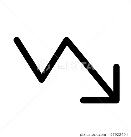 Trend down arrow icon line isolated on white background. Black flat thin icon on modern outline style. Linear symbol and editable stroke. Simple and pixel perfect stroke vector illustration Trend down arrow icon line isolated on white background. Black flat thin icon on modern outline style. Linear symbol and editable stroke. Simple and pixel perfect stroke vector illustration 97922404