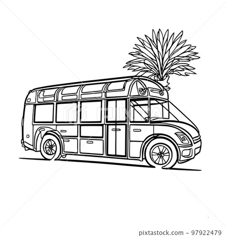 Bus and palm tree, contionuous line vector 97922479