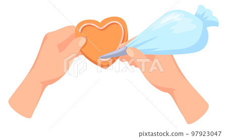Cream piping on cookie. Dessert cooking cartoon icon 97923047