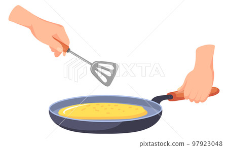 Cooking meal on frying pan. Cartoon food icon Cooking meal on frying pan. Cartoon food icon 97923048