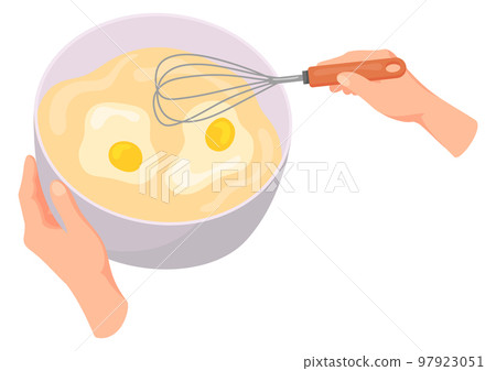 Whisking egg icon. Cartoon cooking or baking process Whisking egg icon. Cartoon cooking or baking process 97923051