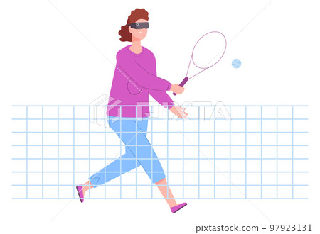 Woman playing sport game in virtual reality headset 97923131