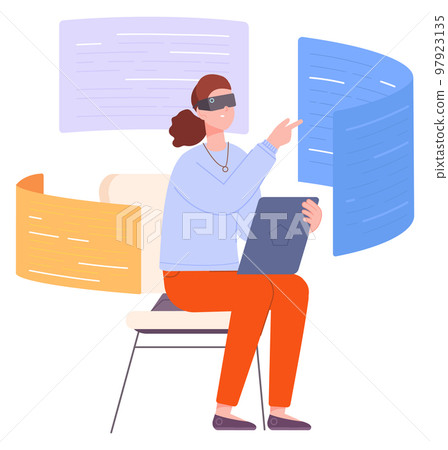 Woman research data in virtual reality. Futuristic science technology 97923135