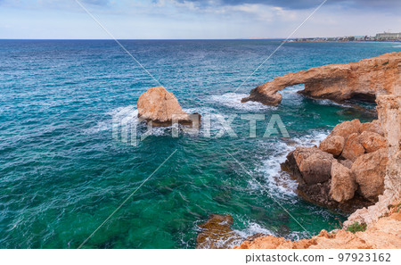 Landscape with the Stone arch known as the Love bridge. Cyprus 97923162