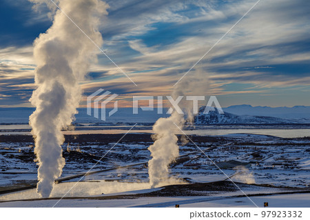 First snow in Myvatn Geothermal Area in North-East Iceland 97923332