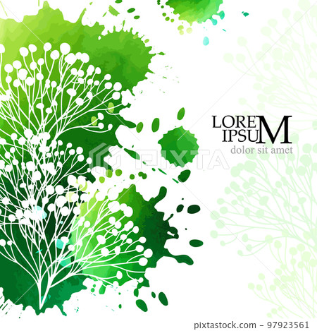 Background with spring ornament in green colors. Green spring background with blots and white flowers. Vector Background with spring ornament in green colors. Green spring background with blots and white flowers. Vector 97923561