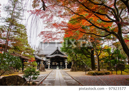 Kitayama, Sendai, Rinnoji Temple in late autumn, the main hall surrounded by autumn leaves Kitayama, Sendai, Rinnoji Temple in late autumn, the main hall surrounded by autumn leaves 97923577