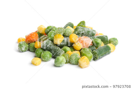Pile of frozen vegetables isolated on white 97923708