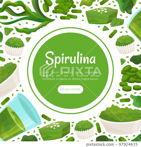 Seaweed Spirulina Banner Design with Green Superfood Vector Template 97924635