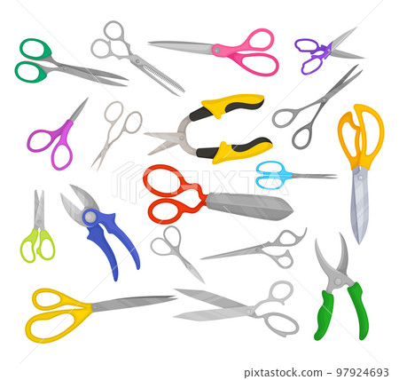 Set of scissors for cutting hair, needlework, craft, manicure cartoon vector 97924693