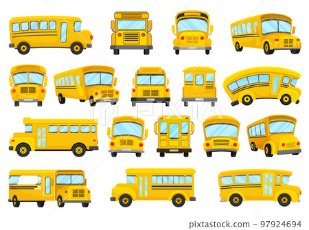 Set of yellow school buses. School transport viewed from different angles cartoon vector 97924694