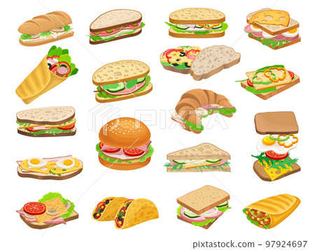 Different Sandwiches with Various Filling and Stuffing Big Vector Set 97924697
