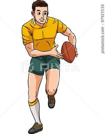 Vector Illustration Of Young Rugby Athlete Holding Rugby Ball With Speed Run  Isolated On White Background Kids Coloring Page Drawing Art First Word  Flash Card Color Cartoon Character Clipart Stock Illustration 