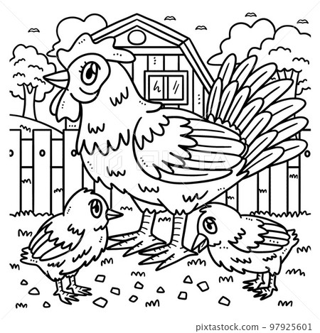 Hen and Chick Coloring Page for Kids Hen and Chick Coloring Page for Kids 97925601