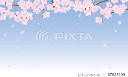 Frame illustration of cherry blossoms and falling snowflakes 97925609