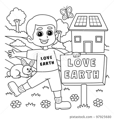 Boy Holding a Love Earth Sign Coloring Page Boy Holding a Love Earth Sign Coloring Page 97925680