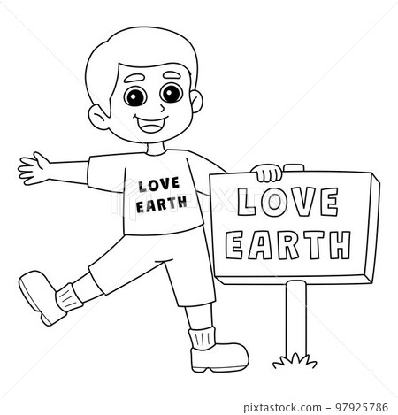 Boy Holding a Love Earth Sign Isolated Coloring Boy Holding a Love Earth Sign Isolated Coloring 97925786