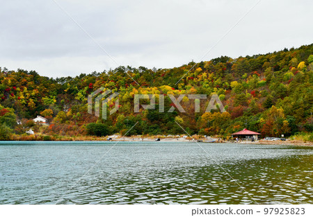 Caldera lake on the mountain behind Naruko Onsen Katanuma rest house and clay shooting range Caldera lake on the mountain behind Naruko Onsen Katanuma rest house and clay shooting range 97925823