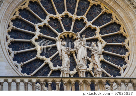 Notre Dame cathedral front rose window (France-Paris) 97925837