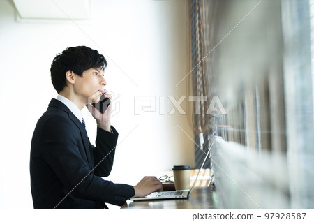 Male, smartphone, telephone, office, businessman, by the window Male, smartphone, telephone, office, businessman, by the window 97928587