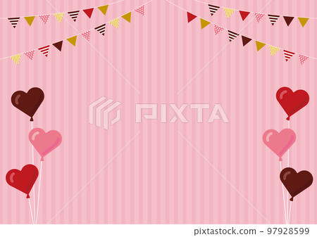 花環和心形氣球情人節背景材料粉色條紋 97928599