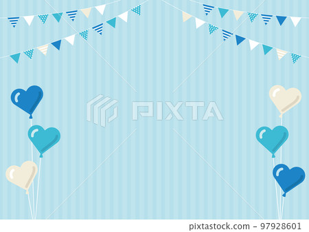 花環和心形氣球淡藍色條紋白色情人節背景素材 97928601