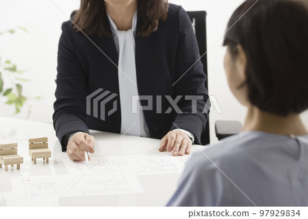 Hands of two women who conclude a real estate contract Hands of two women who conclude a real estate contract 97929834