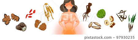 對女性煩惱有用的草藥手繪水彩插畫 97930235