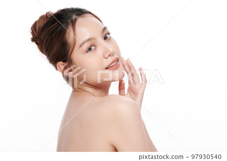 Beautiful young asian woman with clean fresh skin on white background, Face care, Facial treatment, Cosmetology, beauty and spa, Asian women portrait. 97930540