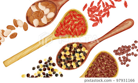 木勺上的中草藥手繪水彩風格插圖 木勺上的中草藥手繪水彩風格插圖 97931166