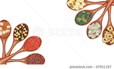 木勺上的中草藥手繪水彩風格插圖 97931167