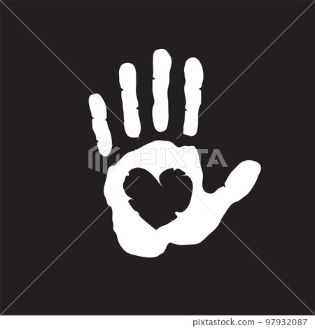 human hand print with heart human hand print with heart 97932087