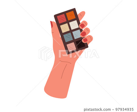 Female hand hold eyeshadow palette with various colors.Vector illustration 97934935