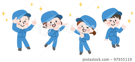 四個閃閃發光的工人的插圖 四個閃閃發光的工人的插圖 97935119