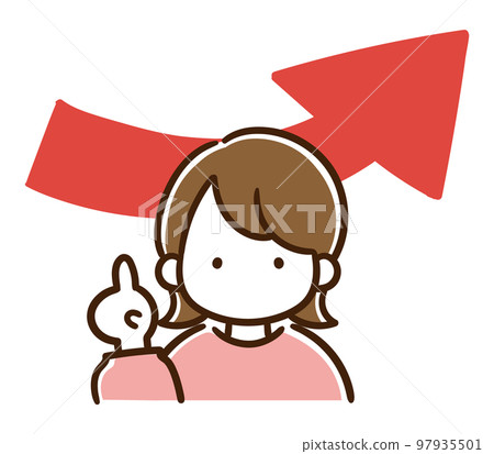 Illustration of a simple woman's upper body with increased sales Illustration of a simple woman's upper body with increased sales 97935501