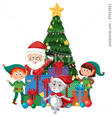 Christmas tree with elves cartoon character Christmas tree with elves cartoon character 97935683