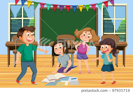 Kids bullying their friend at school Kids bullying their friend at school 97935719