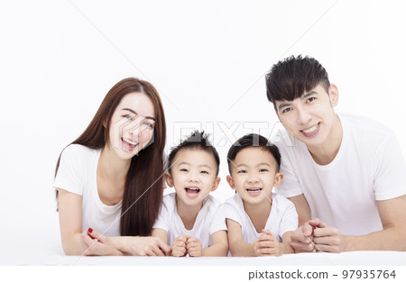 Happy Asian family isolated on white background Happy Asian family isolated on white background 97935764