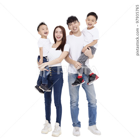 Happy Asian family standing together background Happy Asian family standing together background 97935765