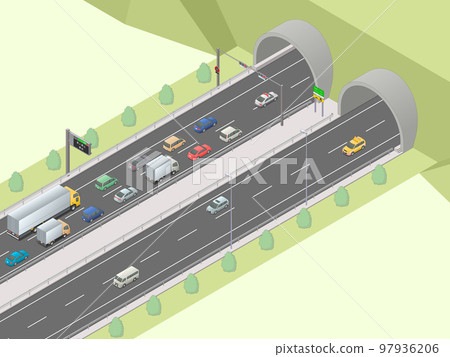 Isometric image of a no-entry sign on a highway tunnel [B] (green area) 97936206