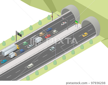 Isometric image of a no entry sign on a highway tunnel [B] (plain) 97936208