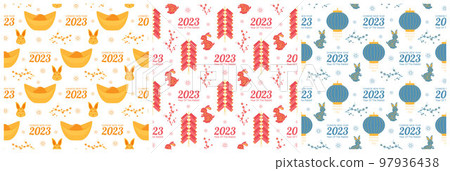 Set of Chinese Lunar New Year 2023 Day Seamless Pattern Decoration Template Hand Drawn Cartoon Flat Illustration Set of Chinese Lunar New Year 2023 Day Seamless Pattern Decoration Template Hand Drawn Cartoon Flat Illustration 97936438