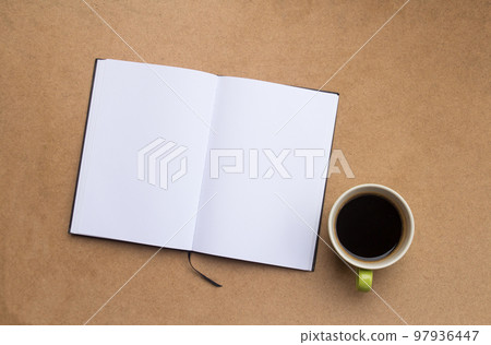 blank notebook and coffee with smartphone on wood table background. blank notebook and coffee with smartphone on wood table background. 97936447