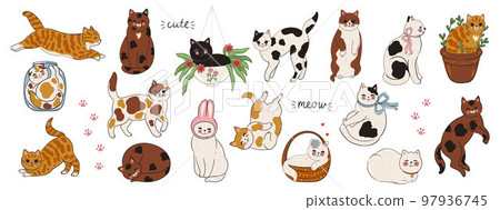 Set of cute cats isolated on white background. Vector graphics. 97936745