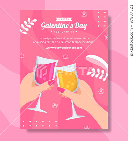 Happy Galentines Day Poster Flat Cartoon Hand Drawn Templates Illustration 97937521