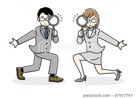 Illustration of a business person with a magnifying glass Illustration of a business person with a magnifying glass 97937747