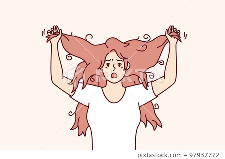 Shocked woman tearing hair on head due to depression or stress suffering. Vector image Shocked woman tearing hair on head due to depression or stress suffering. Vector image 97937772