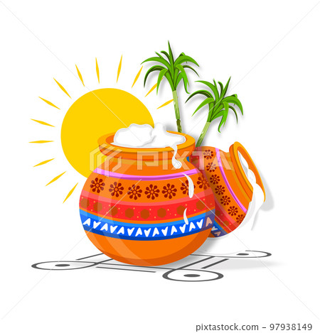 South Indian Festival Happy Pongal Background Template Design Vector illustration. South Indian Festival Happy Pongal Background Template Design Vector illustration. 97938149
